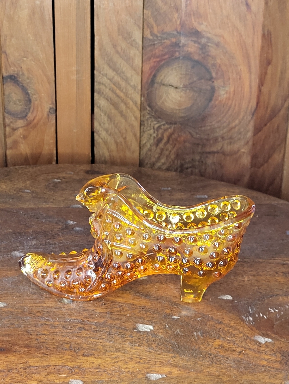 Amber Glass Hobnail Shoe Figurine - Picture 6 of 14